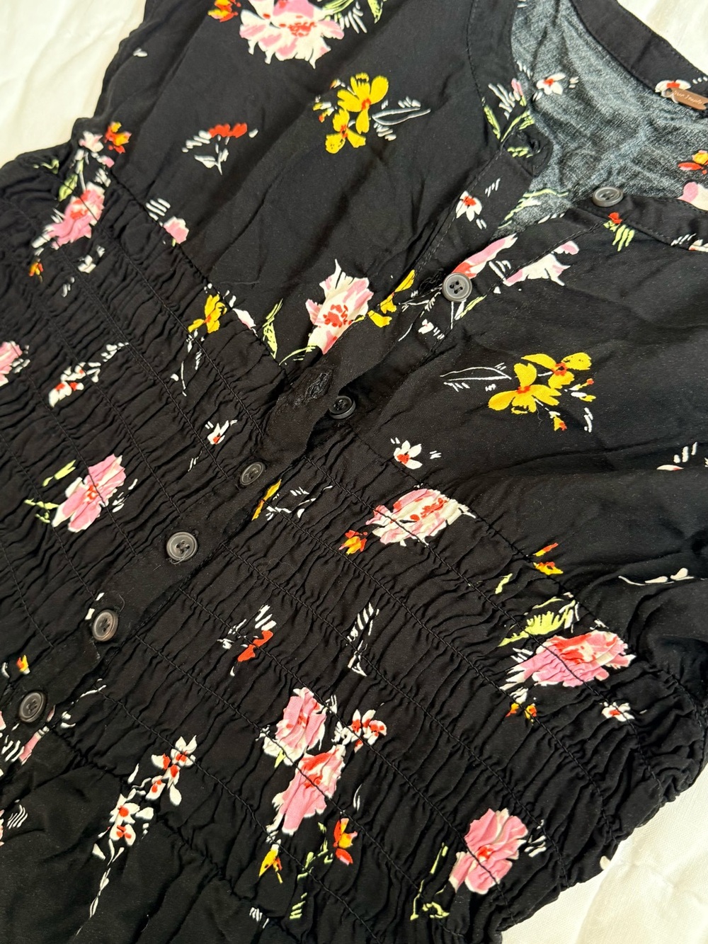 Free People Black Floral Mini Dress with Pink & Yellow Blooms - Picture 7 of 8